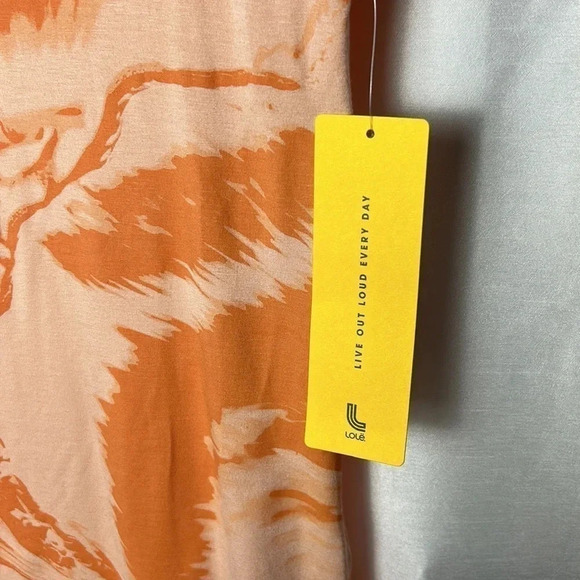 LOLE ALEXANDRA peach orange abstract design on t shirt with cap  sleeve , scoop - Picture 6 of 14